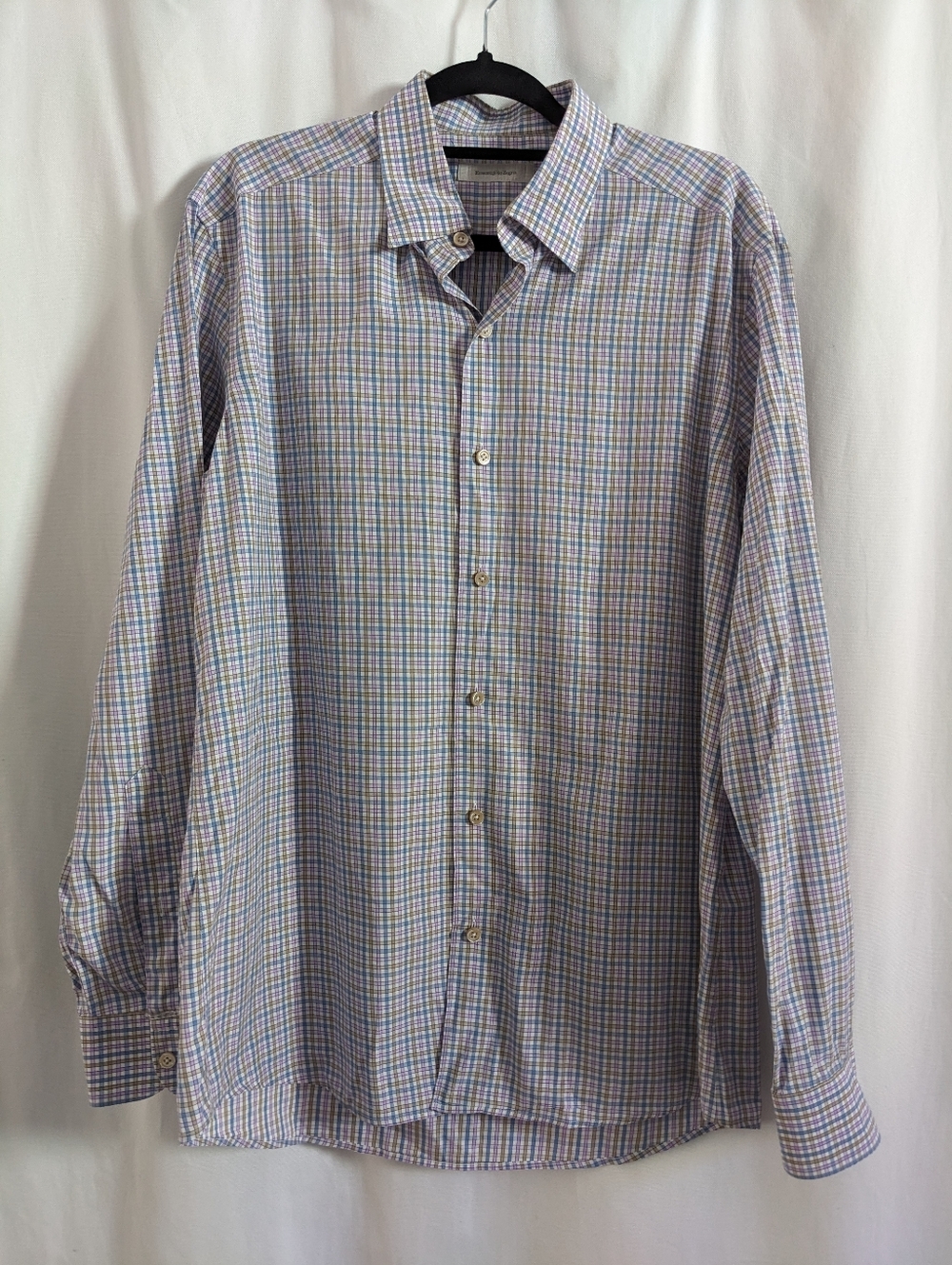 Ermenegildo Zegna Shirt Mens Large Blue Check Long Sleeve Button Up *See Flaw